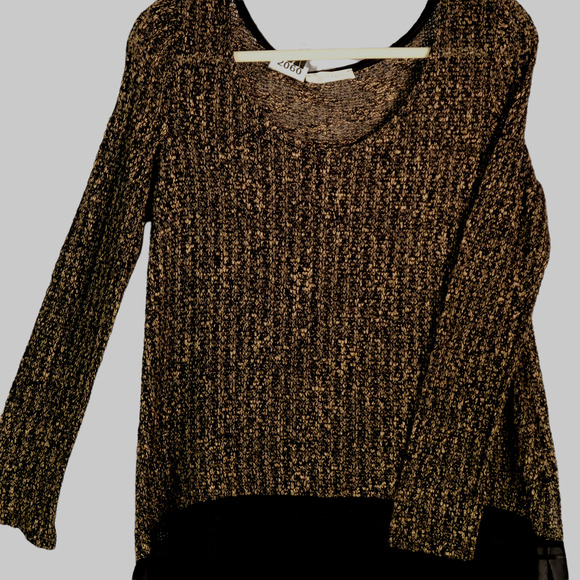 Lush Tunic Sweater Women Small Brown Black Open Knit Lightweight Layered - Picture 2 of 6